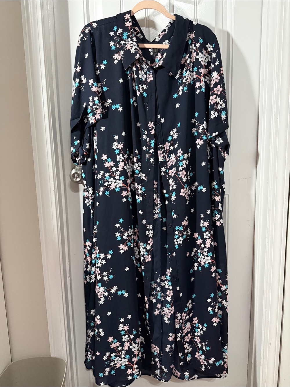 Lane Bryant Navy Floral Button-Front Blouse